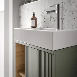 Meuble vasque Vert jade mat de salle de bain 55x24x59cm (LxPxH) 1 porte à droite + 2 cases rangement - BELDIVO