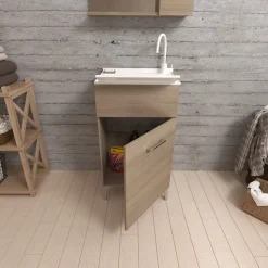 Meuble Évier 45Cm Chêne Naturel Avec Bac Et Planche À Laver - Pratico