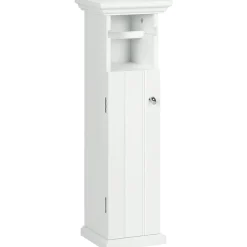 Meuble WC armoire toilette - porte, support papier - dim. 21L x 17l x 66H cm - blanc