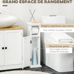 Meuble WC armoire toilette - porte, support papier - dim. 21L x 17l x 66H cm - blanc