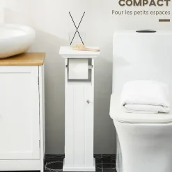 Meuble WC armoire toilette - porte, support papier - dim. 21L x 17l x 66H cm - blanc