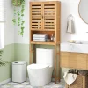 Meuble WC Au Dessus des Toilettes Etagère Haute avec Portes à Persiennes Meuble de Salle de Bain en Bambou