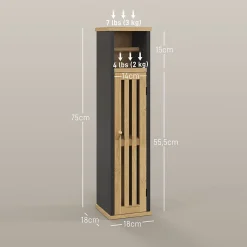 Meuble WC avec support papier toilette - porte, étagère - MDF noir bambou verni