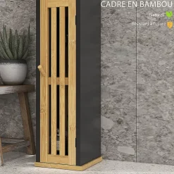 Meuble WC avec support papier toilette - porte, étagère - MDF noir bambou verni