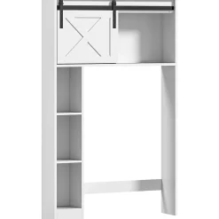 Meuble WC dessus de toilette meuble toilettes - porte coulissante, 6 compartiments - blanc