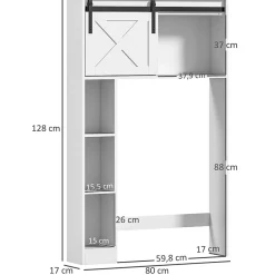 Meuble WC dessus de toilette meuble toilettes - porte coulissante, 6 compartiments - blanc
