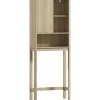 Meuble WC dessus de toilette style bohème - porte coulissante, étagère, niche - effet bois clair