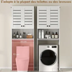 Meuble WC meuble dessus toilettes style classique chic 2 portes étagère niche blanc