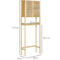 Meuble WC meuble dessus toilettes style cosy dim. 60L x 23l x 173H cm portes à lattes étagère bambou MDF aspect bois clair