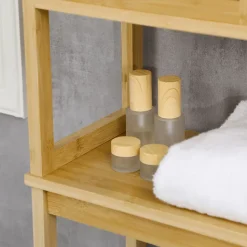Meuble WC meuble dessus toilettes style cosy dim. 60L x 23l x 173H cm portes à lattes étagère bambou MDF aspect bois clair