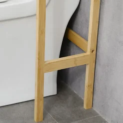 Meuble WC meuble dessus toilettes style cosy dim. 60L x 23l x 173H cm portes à lattes étagère bambou MDF aspect bois clair