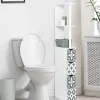 Meuble WC étagère bois WILLY 3 portes blanc et motif carreaux de ciment gris