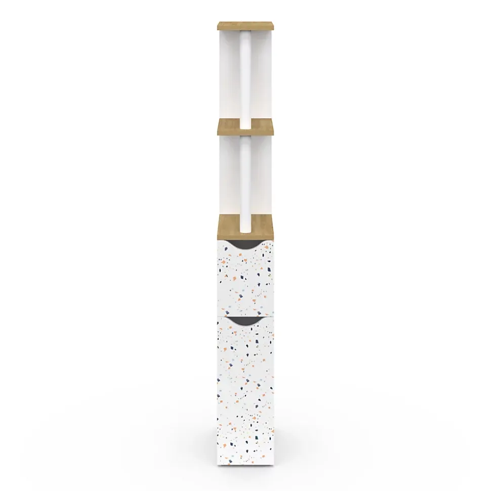 Meuble WC étagère WILLY 2 portes motif terrazzo et hêtre