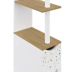 Meuble WC étagère WILLY 2 portes motif terrazzo et hêtre