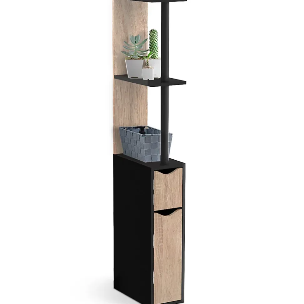 Meuble WC étagère WILLY bois 2 portes noir et hêtre
