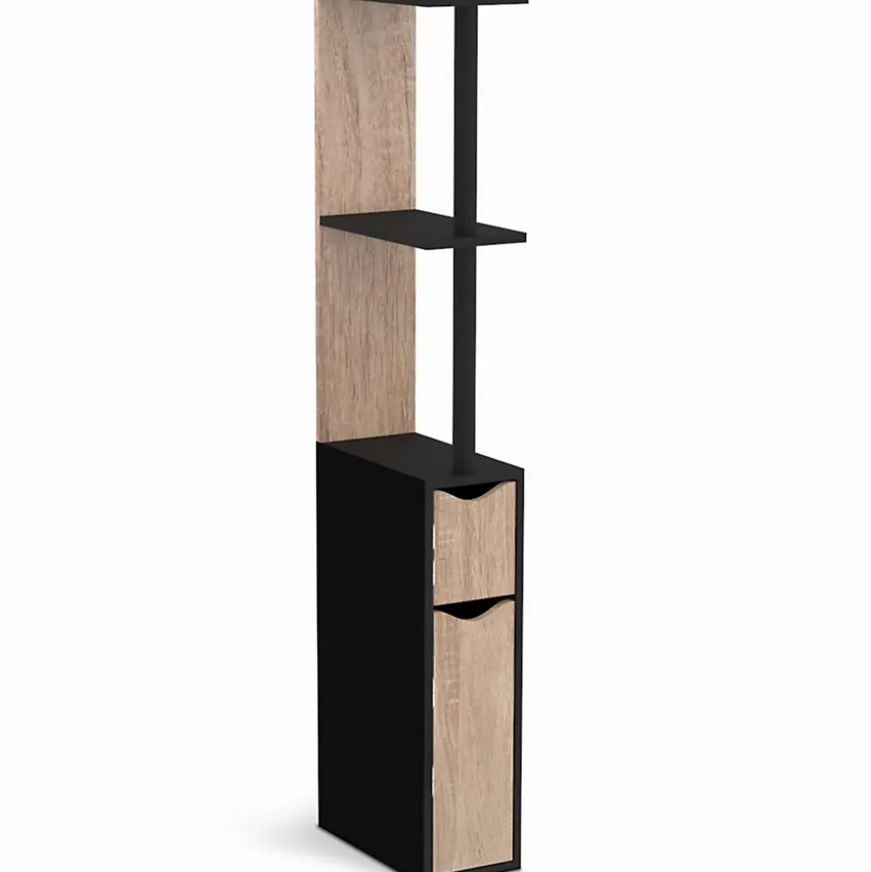 Meuble WC étagère WILLY bois 2 portes noir et hêtre