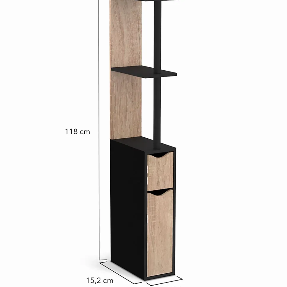 Meuble WC étagère WILLY bois 2 portes noir et hêtre