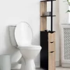 Meuble WC étagère WILLY bois 3 portes noir et hêtre