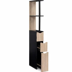 Meuble WC étagère WILLY bois 3 portes noir et hêtre
