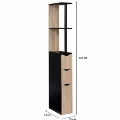 Meuble WC étagère WILLY bois 3 portes noir et hêtre