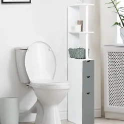 Meuble WC étagère WILLY bois 3 portes blanc et gris