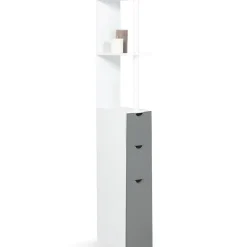 Meuble WC étagère WILLY bois 3 portes blanc et gris