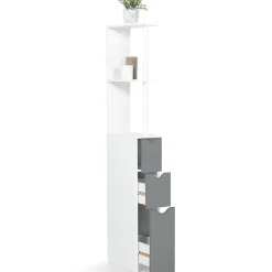 Meuble WC étagère WILLY bois 3 portes blanc et gris