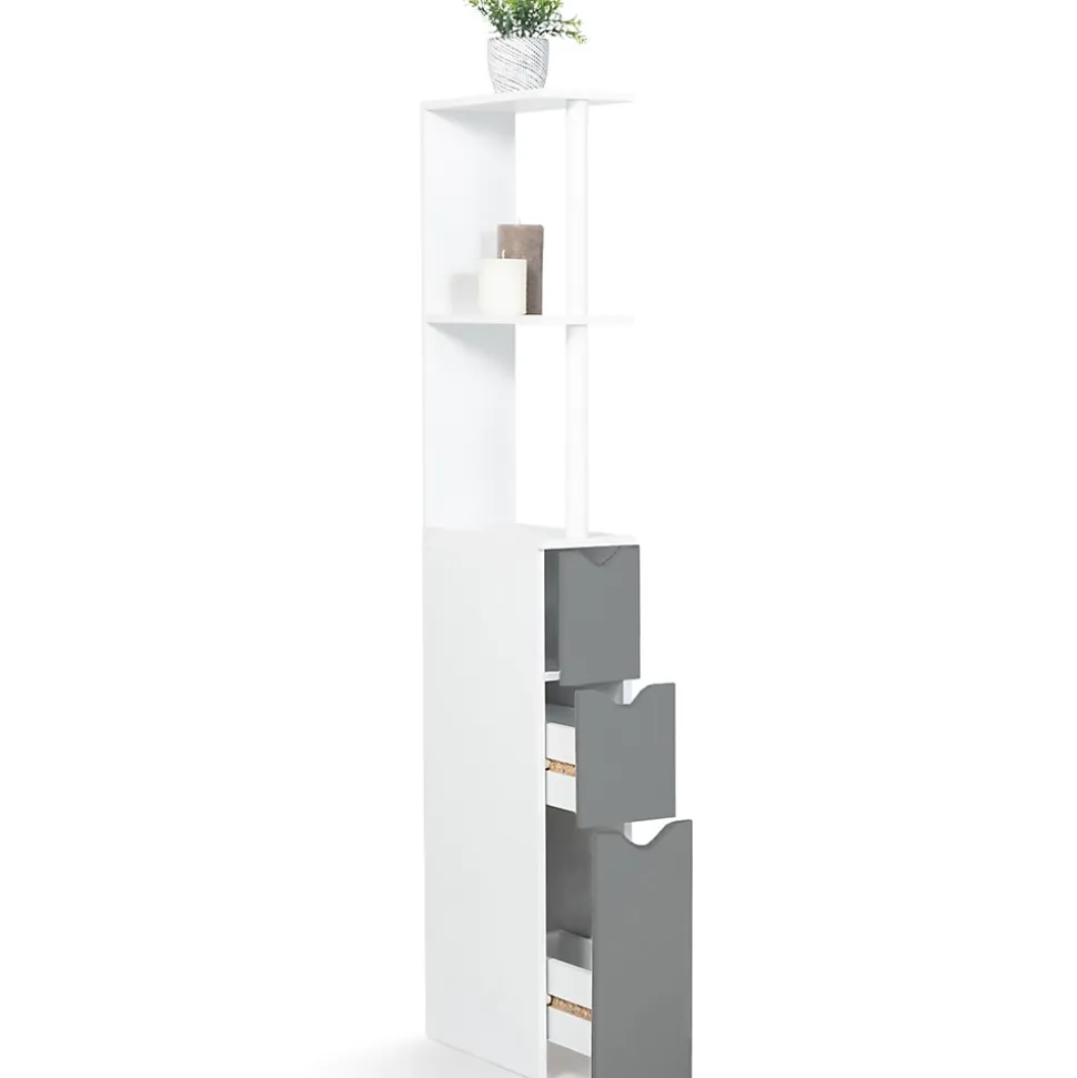 Meuble WC étagère WILLY bois 3 portes blanc et gris