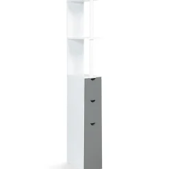 Meuble WC étagère WILLY bois 3 portes blanc et gris