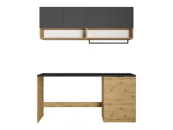 Meubles de buanderie pour machine à laver avec plan de travail - L182 cm - Anthracite et naturel clair - NATAJI