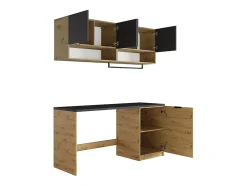 Meubles de buanderie pour machine à laver avec plan de travail - L182 cm - Anthracite et naturel clair - NATAJI
