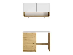 Meubles de buanderie pour machine à laver avec plan de travail - L122 cm - Blanc et naturel clair - NATAJI