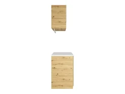 Meubles de buanderie pour machine à laver avec plan de travail - L122 cm - Blanc et naturel clair - NATAJI