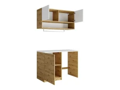 Meubles de buanderie pour machine à laver avec plan de travail - L122 cm - Blanc et naturel clair - NATAJI