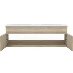 Meubles double vasque 120cm vasque et colonne et miroir 3 couleurs lumineux Chêne Wotan