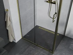 Mexen Apia cabine de douche coulissante 120 x 80 cm, transparent, or - 840-120-080-50-00