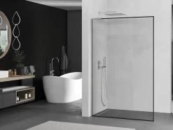 Mexen Kioto L paroi de douche Walk-in 50 x 200 cm, cadre noir, nickel brossé - 800-050-103-97-70
