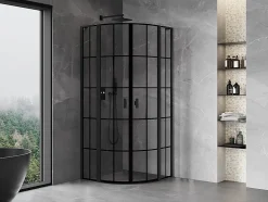 Mexen Mist L cabine de douche quart-de-rond pivotante 90 x 90 cm, grille noire, noir - 8A32L-090-090-70-77
