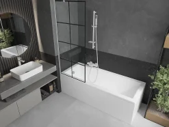 Mexen Next paroi de baignoire 1-volet 70 x 150 cm, grille noire, blanc - 895-070-000-00-77-20