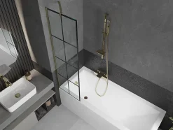 Mexen Next paroi de baignoire 1 volet 50 x 150 cm, grille noire, or - 895-050-000-00-77-50