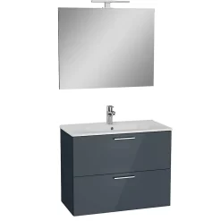 Mia ensemble meuble 79x61x39,5 cm avec miroir, lavabo et éclairage LED, Anthracite brillant (MIASET80A)