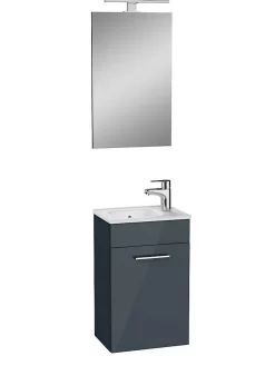 Mia ensemble meuble 39x61x28 cm avec miroir, lavabo et éclairage LED, Anthracite brillant (MIASET40A)