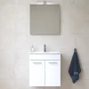 Mia ensemble meuble 59x61x39,5 cm avec porte, avec miroir, lavabo et éclairage LED, Blanc brillant (MIASETFP60B)