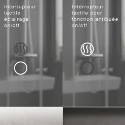 Miroir à bord poli 120x60 cm avec rétroéclairage périmétrique, interrupteur tactile et système antibuée