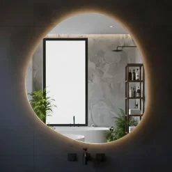 Miroir à bord poli 100x110 cm de forme profilée avec rétroéclairage led périmétrique et interrupteur tactile