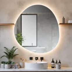 Miroir à bord poli 100x110 cm de forme profilée avec rétroéclairage led périmétrique et interrupteur tactile