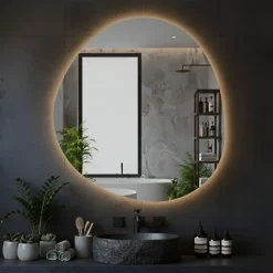 Miroir à bord poli 100x110 cm de forme profilée avec rétroéclairage led périmétrique et interrupteur tactile