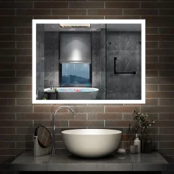 Miroir de salle de bain 80x60cm LED tricolore anti-buée + mémoire + dimmable, AICA SANITAIRE