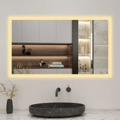 Miroir de salle de bain 80x60cm LED tricolore anti-buée + mémoire + dimmable, AICA SANITAIRE