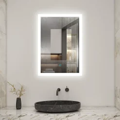 Miroir de salle de bain 50x70cm LED tricolore anti-buée + mémoire + dimmable, AICA SANITAIRE